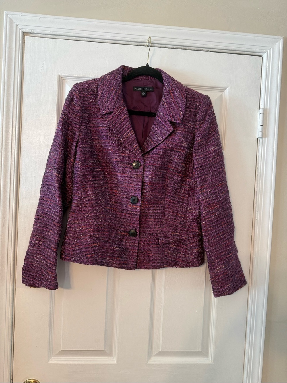 Lafayette 148 New York plum tweed three-button blazer